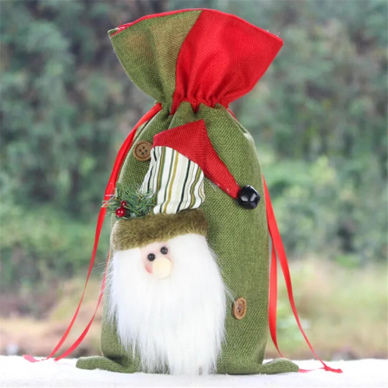 Drawstring Christmas Bags Santa Sack New Year Xmas Gift Cotton linen Bag Bottle Cover Decoration Dinner Party Accessorices | Дом и сад