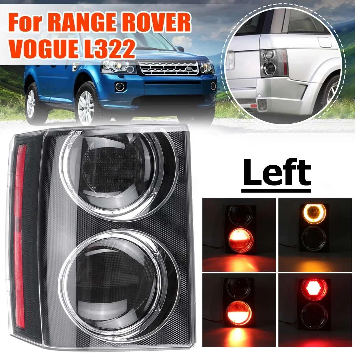 left Светодиодный задний фонарь светильник для RANGE ROVER VOGUE L322 2002-2009 хвост светильник задний тормоз задний противотуманный фонарь аксессуары Поворотная сигнальная лампа дым - Цвет: left