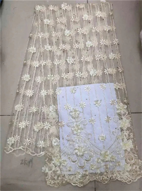 Африканский тюль кружевная ткань 3D Цветочная 2019 высокое качество бусины камни