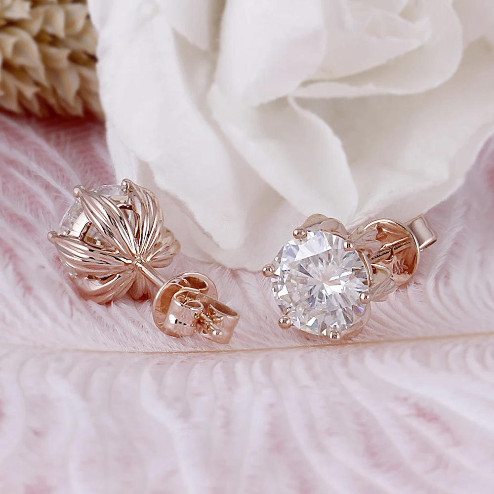 DovEggs 14K 585 розовое золото 2ctw 6 5 мм цвет GH Moissanite бриллиантовые серьги гвоздики для