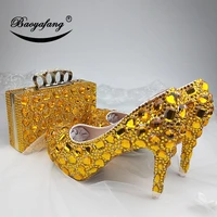 new womens wedding shoes with matching bags golden crystal wedding shoes bride bridesmaid party dress shoes and purse set