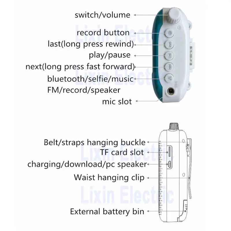 Rollton K500 Bluetooth мегафон портативный усилитель голоса поясной зажим Поддержка Радио