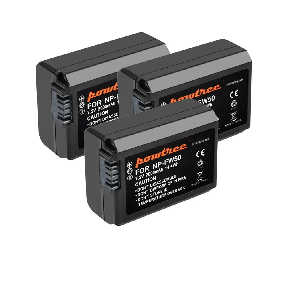 Three Batteries Powtree для sony 7,2 V 2000 мАч NP FW50 NP-FW50 NPFW50 Камера батарея замена NEX 5T 5R 5TL Альфа a7R фотоаппаратов моментальной печати 7S a7S a3000 a5000 a6000 - Цвет: Three Batteries