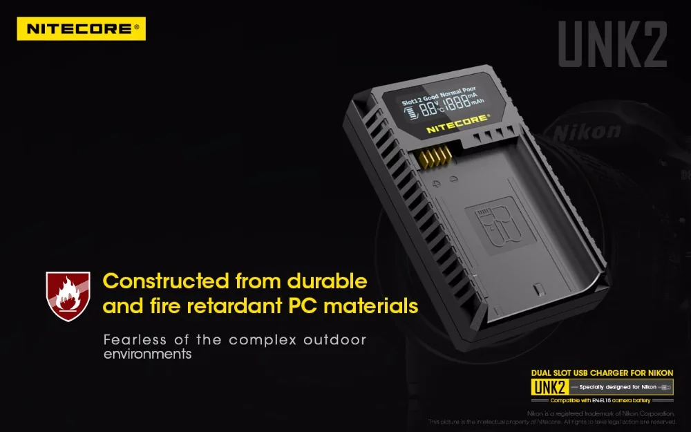 Nitecore UNK2 Dual USB Зарядное устройство для Nikon EN-EL15 Батарея D500 D600 D610 D750 D800 D800E D810 D810A V1 1V1 D850 D7000 D7100