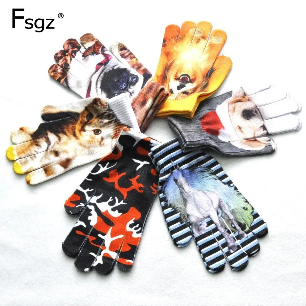 Guantes взрослые теплые перчатки мягкие качественные трикотажные Забавные 3D с