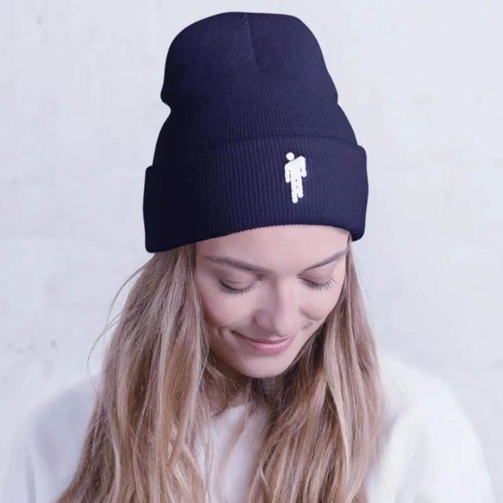 Billie Eilish Beanie 11 цветов вязаное, тёплое, зимнее, однотонное, хип-хоп трикотажный свитер шляпа капот костюм капитана аксессуар подарки - Цвет: Navy