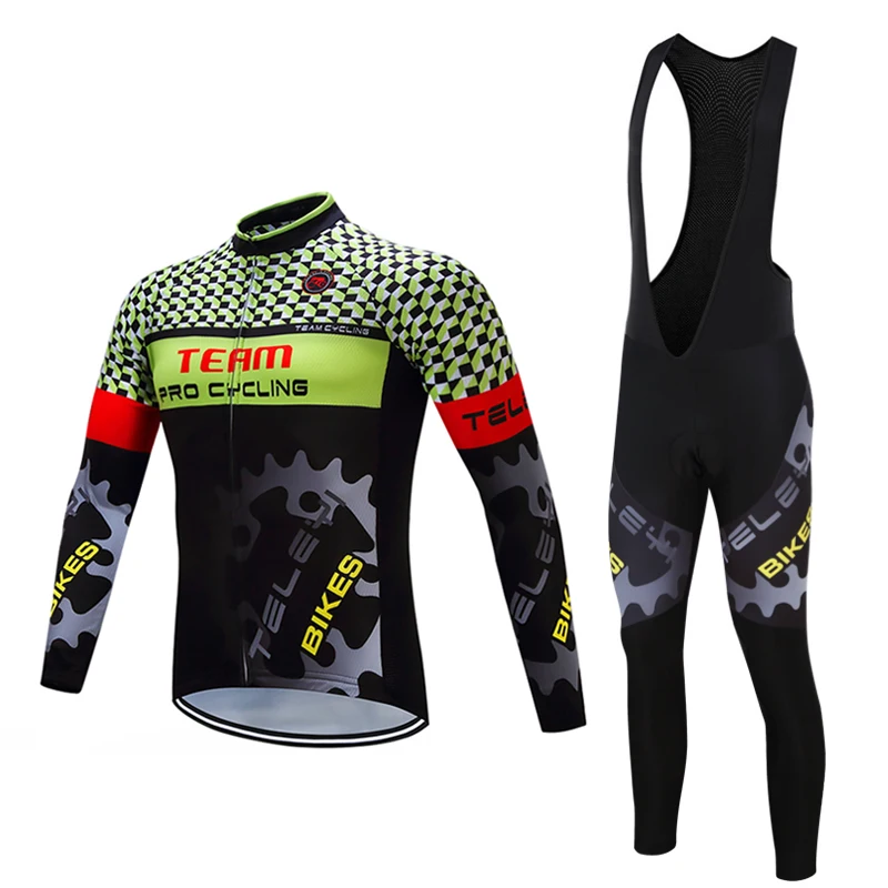 Men's Spring/Autumn Long Sleeve Cycling Jersey BIB Pants Sets Male 2022 China Pro Team Maillot Bicycle Clothing Kit Bike Clothes | Спорт и