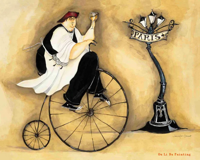 Бесплатная доставка мультфильм люди счастливый шеф-повар велосипед картина