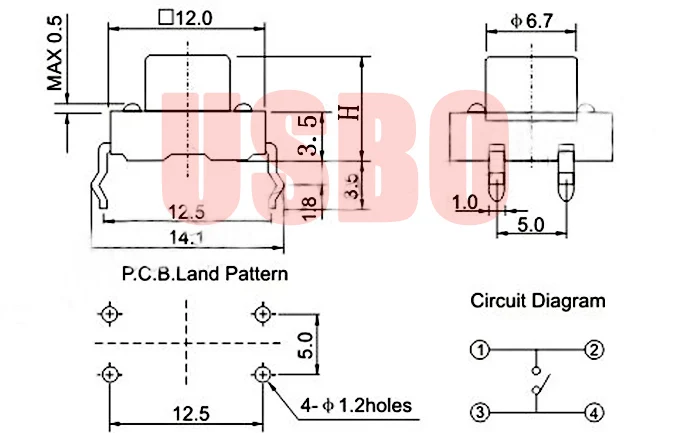 12*12*11.5/11/10.5/10 Height Thin Touch Brass Tact Switch Push Button Durable 4Pins Black |