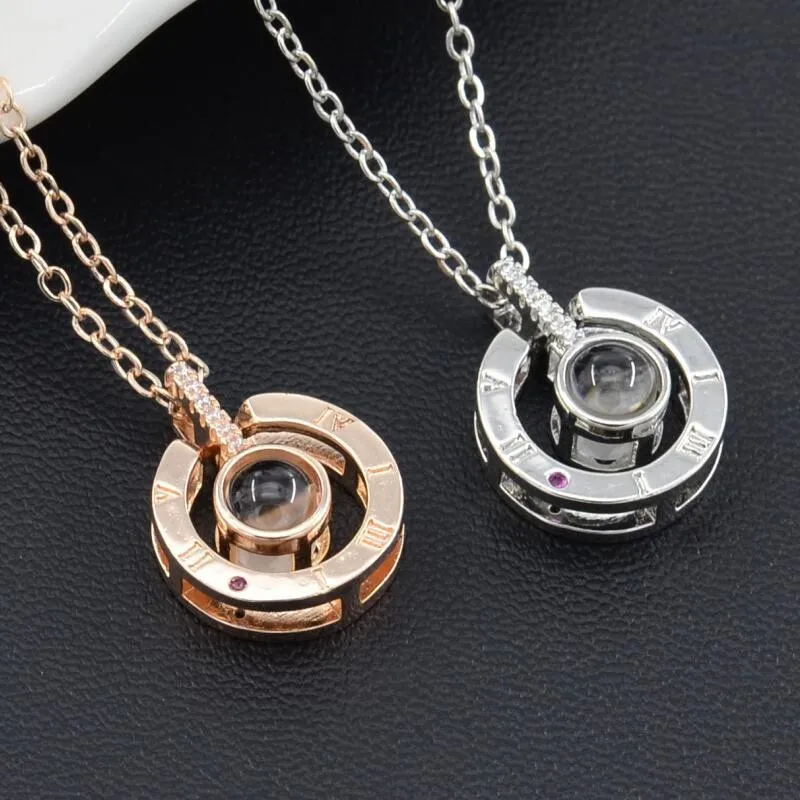 Розовое золото и серебро ключичная цепочка 100 языков я люблю тебя проекция кулон