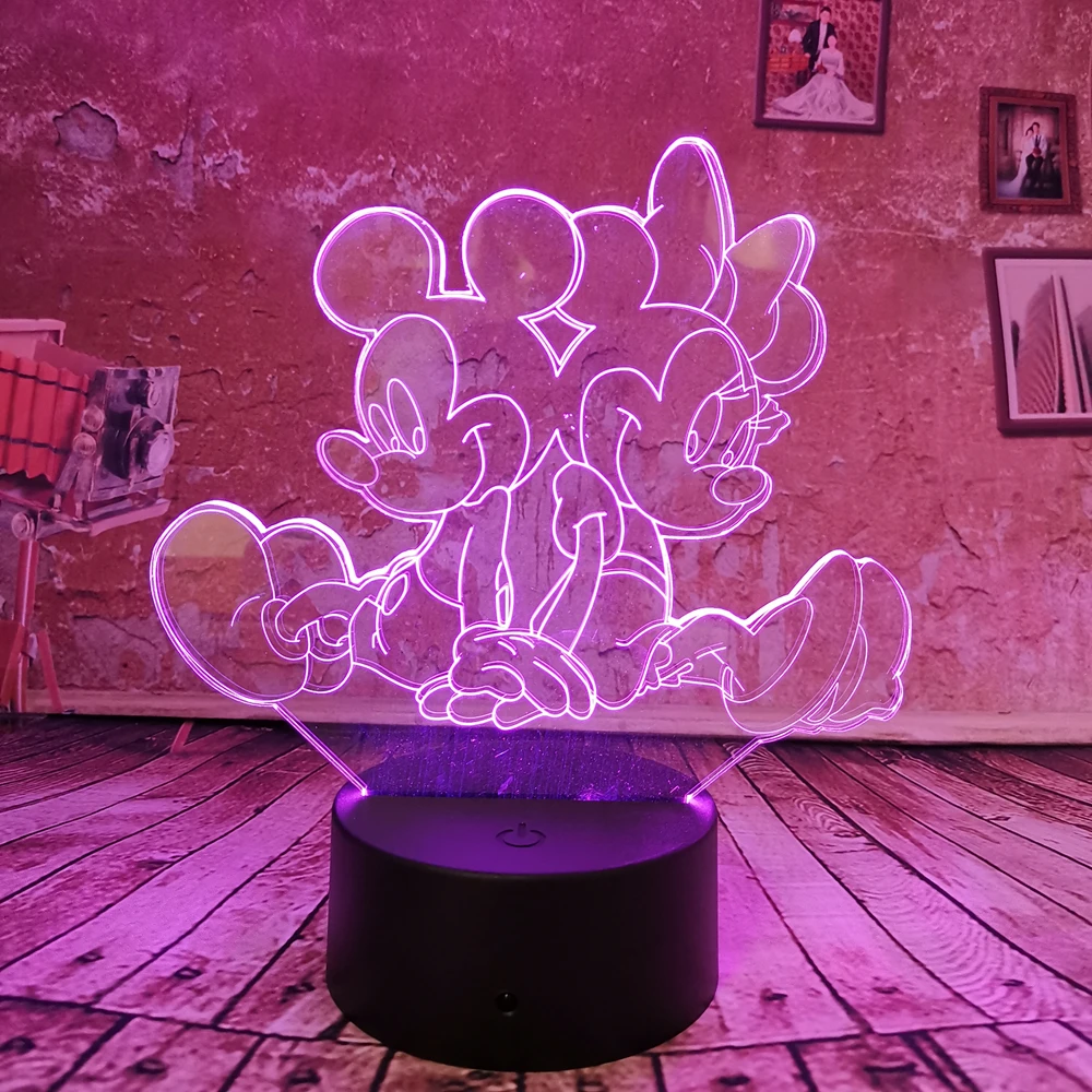 Дропшиппинг Минни Микки Маус Иллюзия 3D светодиодный светильник ночник 7 Авто