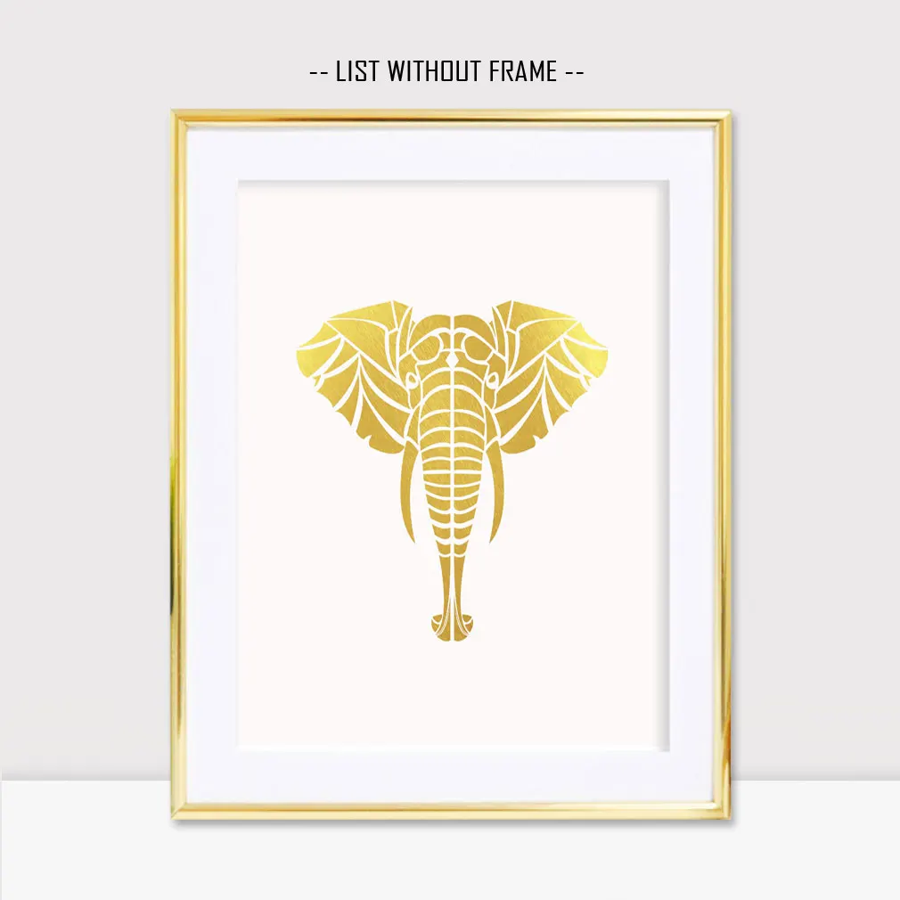 Золотая фольга слон искусство принт подарок другу роскошный золотой багажник