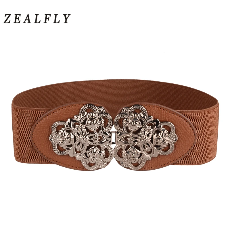 Резной Цветок эластичный Серебряный широкий женский пояс винтажный Женский
