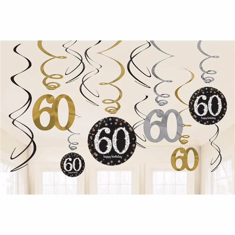 

1set 30th 40th 50th 60th Birthday party Supplies Spiral Ornaments Anniversary Hanging Foil Swirls Banner Dangling Streamers