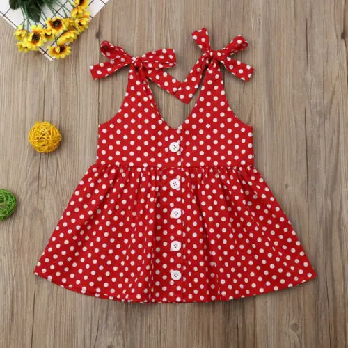 Cute Infant Red Polka Dot Dress Fashion Baby Girl Sleeveless Short Outfits Toddler Summer Clothes | Детская одежда и обувь