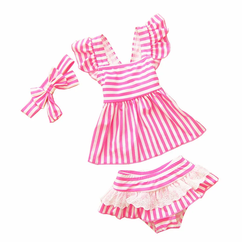 

fghgf 2018 Cute Stripes Swimsuit Baby Princess Kids Swimwear For Girls Bath Suit Infant Blue Children's Beachwear With Cap