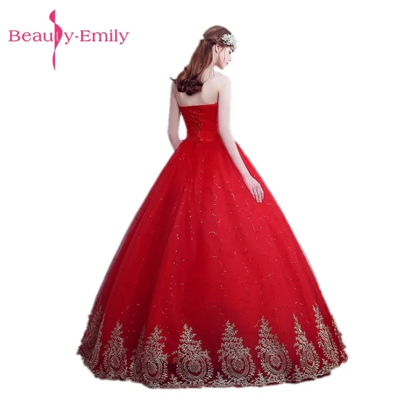 Beauty Emily 2017 Дешевое кружевное красное свадебное платье длинный шлейф плюс размер
