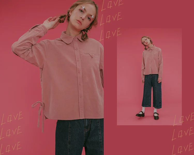 Vintage Pink Corduroy Shirt For Female Peter Pan Collar Long-sleeved 2017 New Spring Women Blouses Preppy Style Cute Shirts | Женская