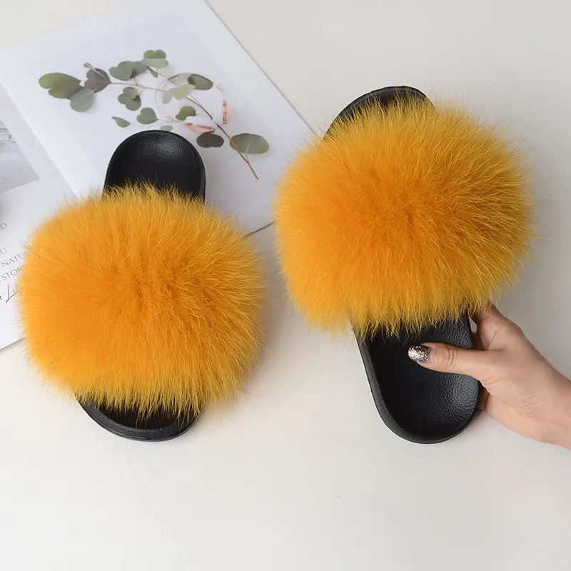 light yellow Для женщин натуральным лисьим мехом; шлепанцы без задника с открытыми пальцами анти-скольжения ползунки домашние тапочки из eva подлинный натуральных мех модный Стиль - Цвет: light yellow