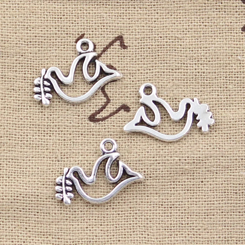 

40pcs Charms Peace Dove With Olive 20x13mm Antique Bronze Silver Color Pendants DIY Making Findings Handmade Tibetan Jewelry