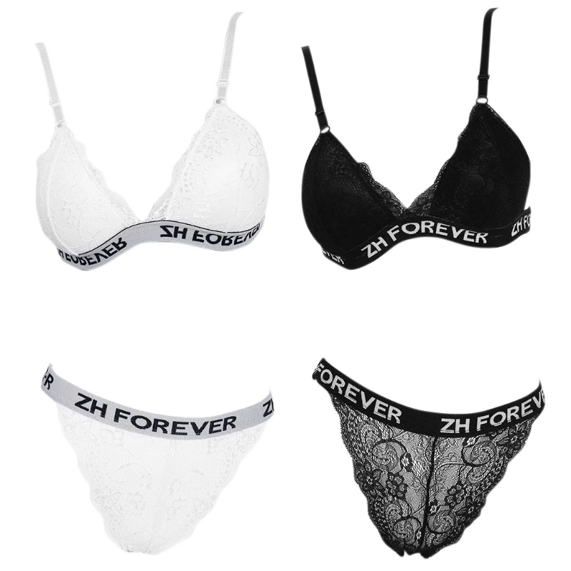 

Women Lady Sexy Floral Lace Deep V Push Up Bra And Pantis Lingerie Underwear Set For Women Letter Fashion White/Black New