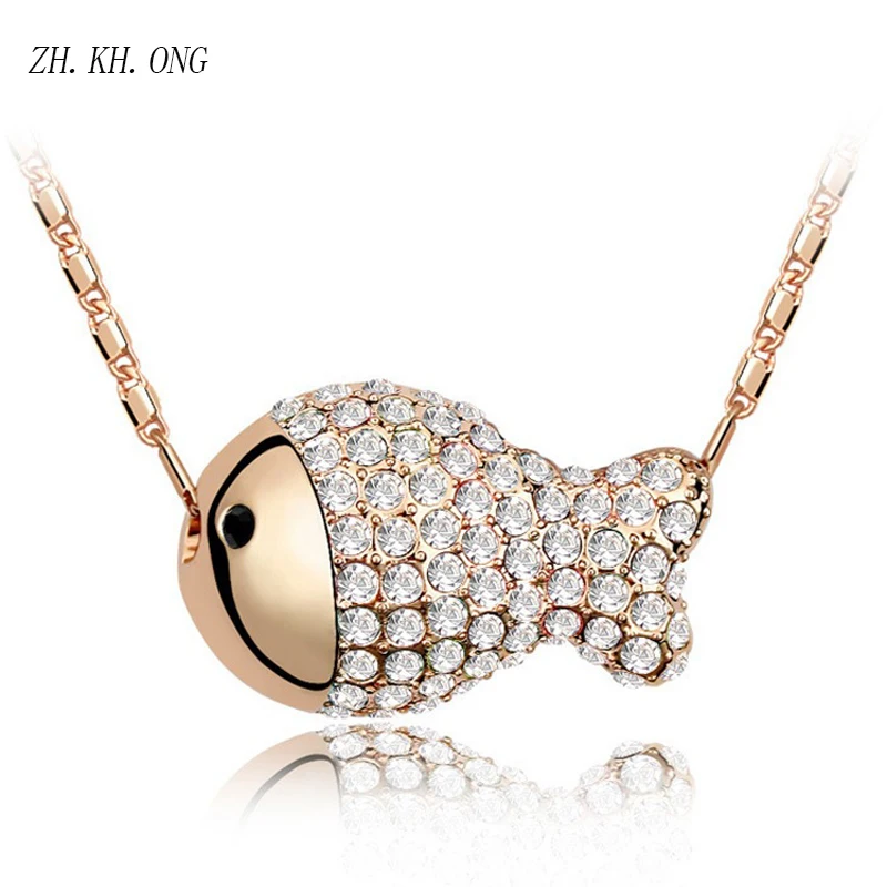 Ж. KH. онг Роскошные AAA фианит Рыба ожерелье и подвески для женщин ювелирные
