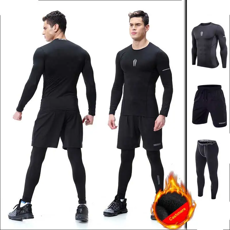 Набор для фитнеса из 3 предметов мужчин спортзала Длинный топ + леггинсы шорты