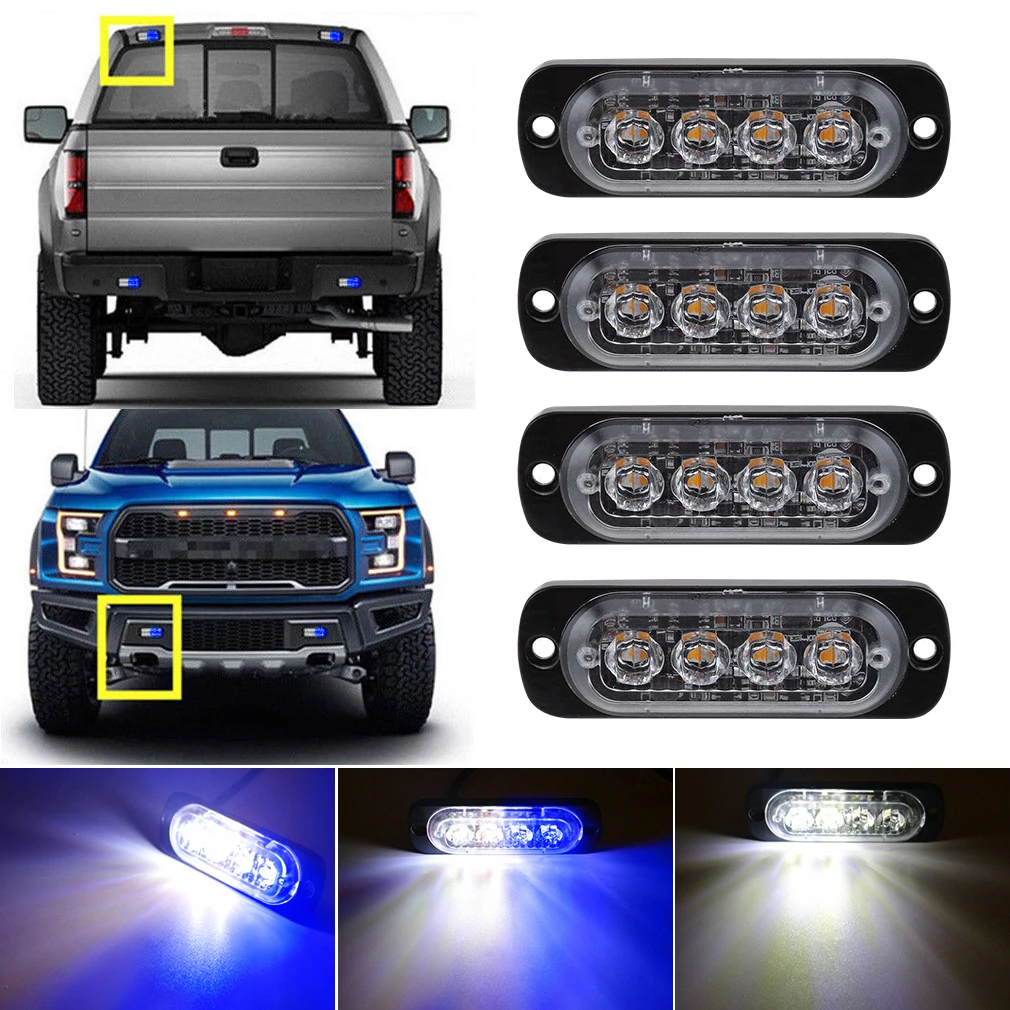 4x Белый Синий 4LED Автомобильный аварийный Маяк Предупреждение йный