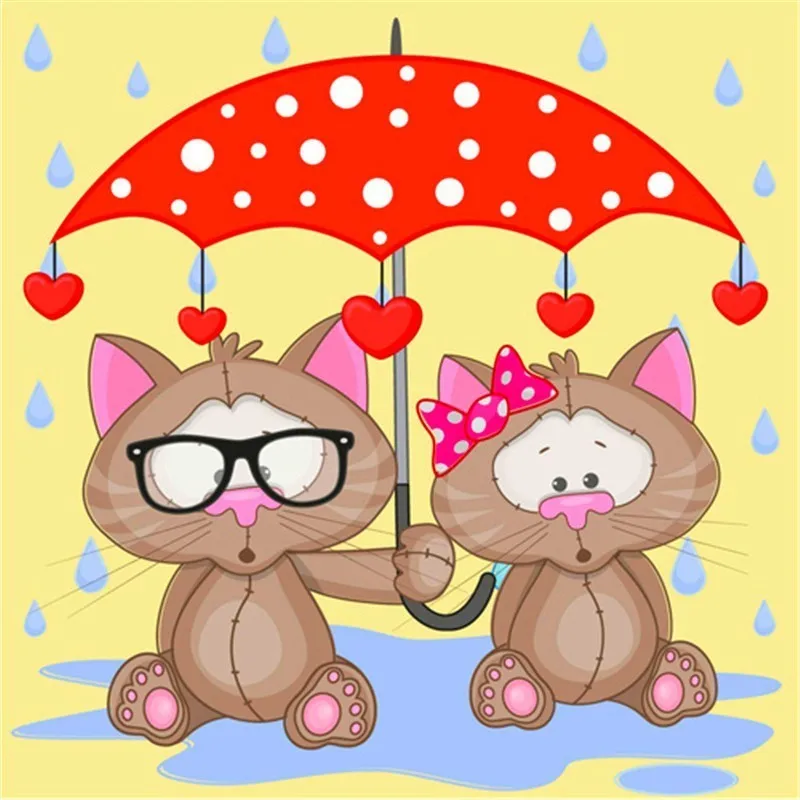 Красные зонты и животные Алмазная Картина Вышивка крестом 5D Diy мультфильм