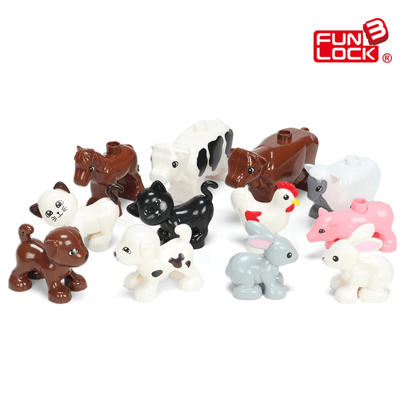 Funlock Duplo игрушки фигурки животных на ферме кролик кошка собака корова пони свинья