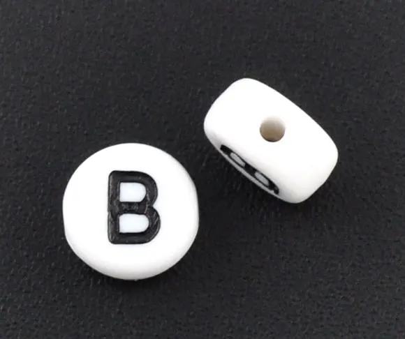 DoreenBeads, акриловые бусины, плоские круглые белые буквы, узор около 3,6 мм(1/") Диаметр, отверстие: около 1,0 мм, 60 шт., новинка