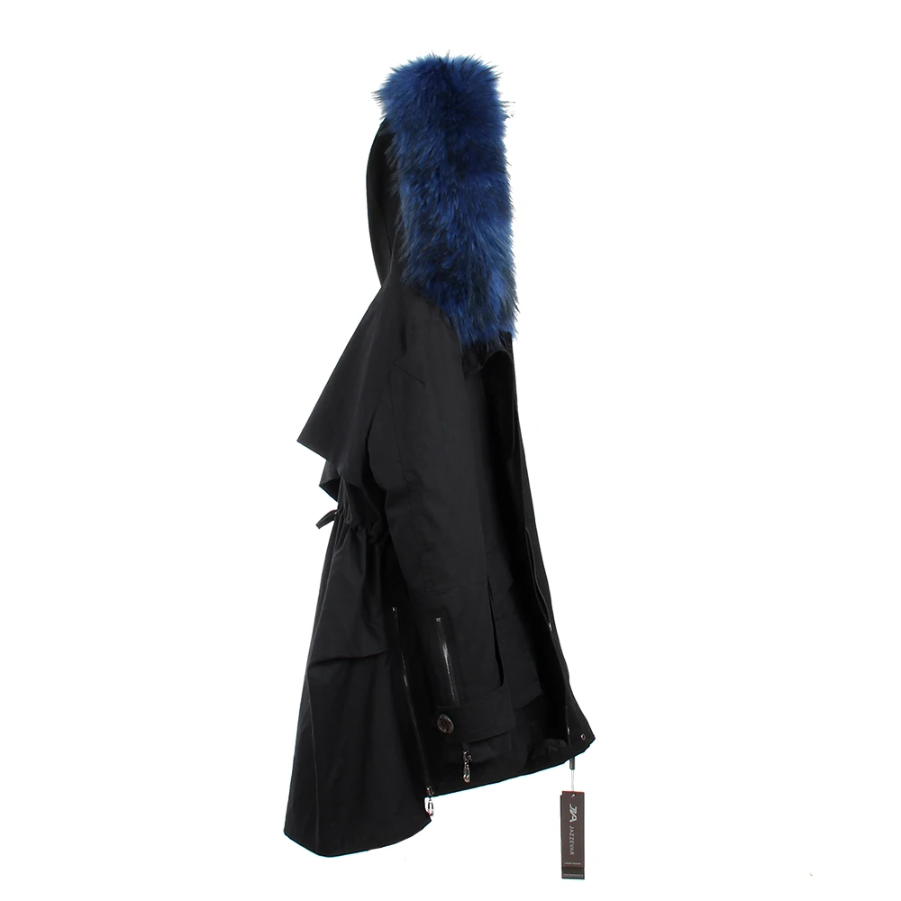 Real fur color 3 JAZZEVAR Новая зимняя женская парка армейский зеленый большой настоящий енот цвет меховой воротник с капюшоном пальто женская верхняя одежда брендовая одежда - Цвет: Real fur color 3