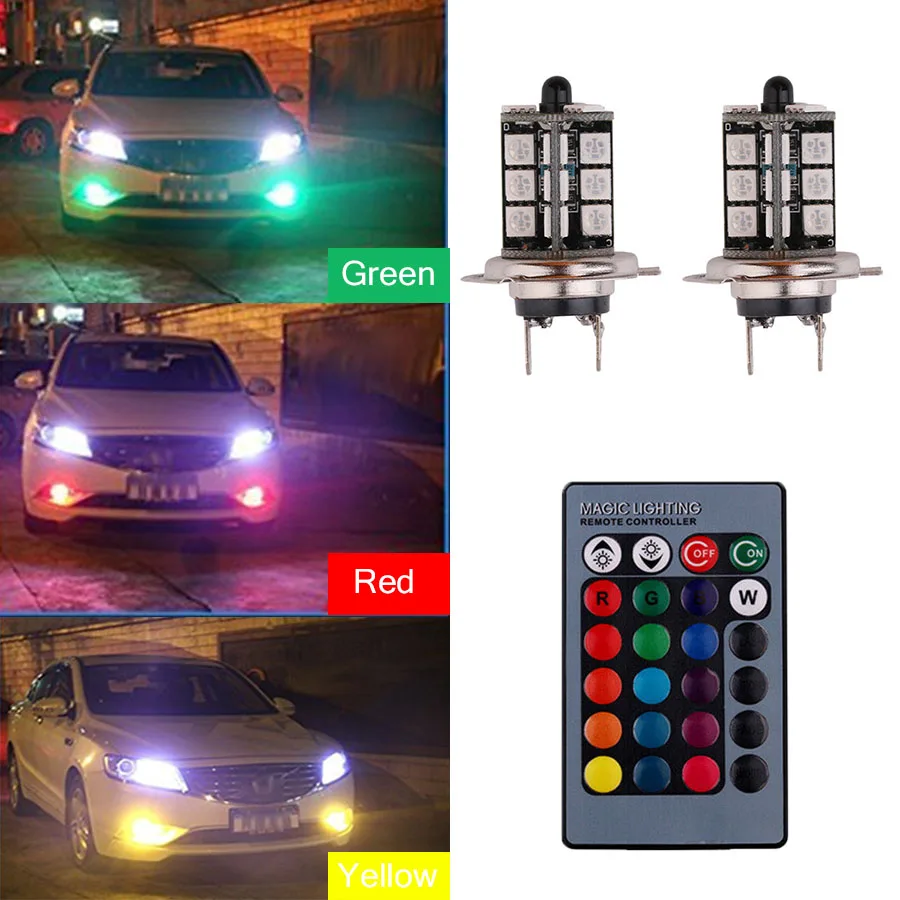 Светодиодные противотуманные фасветильник H7 2 шт. s лампы RGB 5050 27SMD 7 цветов