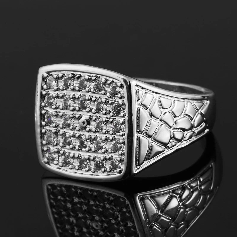 Хип хоп Bling Ice Out AAA Zircon Pave мужское Золотое кольцо золотого серебристого цвета