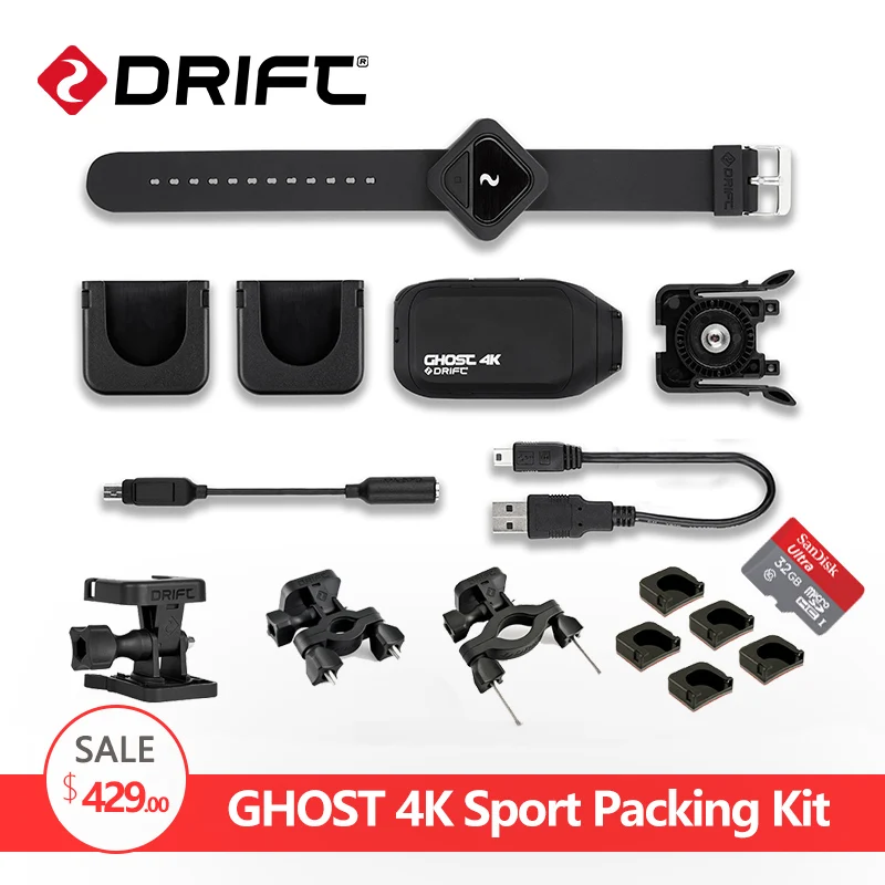 Sport packing kit Drift Ghost 4K Спортивная экшн-камера для мотоцикла, велосипеда, крепления на шлем, камера с Wi-Fi сенсорным ЖК-экраном, Bluetooth, дистанционное управление - Цвет: Sport packing kit
