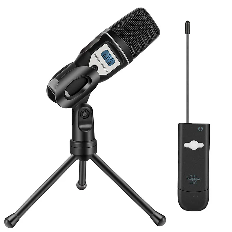 USB-звуковая карта UHF беспроводной микрофон со штативом для аудио компьютера