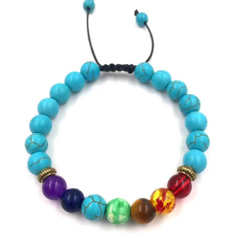 Chakra Bracelet F Новые разноцветные каменные бусины Браслет Йога чакра браслеты для женщин мужчин индийские Исцеляющие ювелирные изделия Lucky Pray 7 Чакра Ювелирные изделия - Окраска металла: Chakra Bracelet F