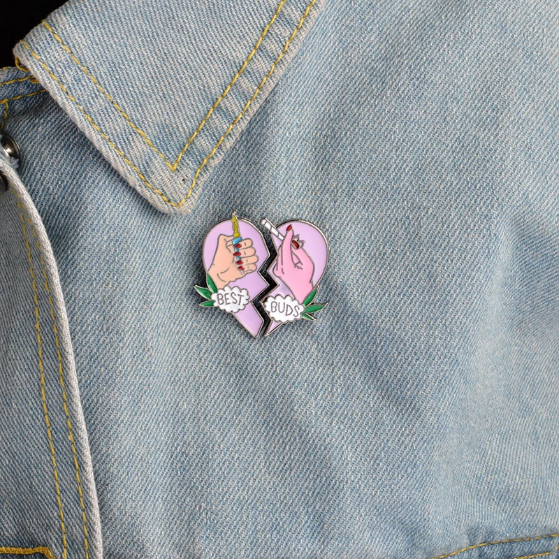 

Best Friends Enamel Women Denim Lapel Brooches Pins Best Buds Broken heart shape Smoke Cigarette lighter 2pcs/set Brooch