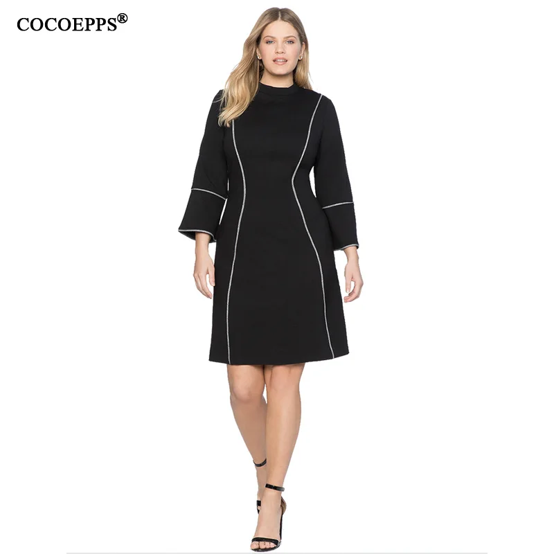 Женское облегающее платье составного кроя большого размера Осень-зима 2019 |