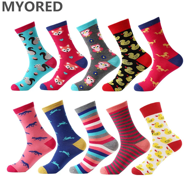 Женские короткие носки MYORED хлопковые с изображением белка лисы совы карамельных