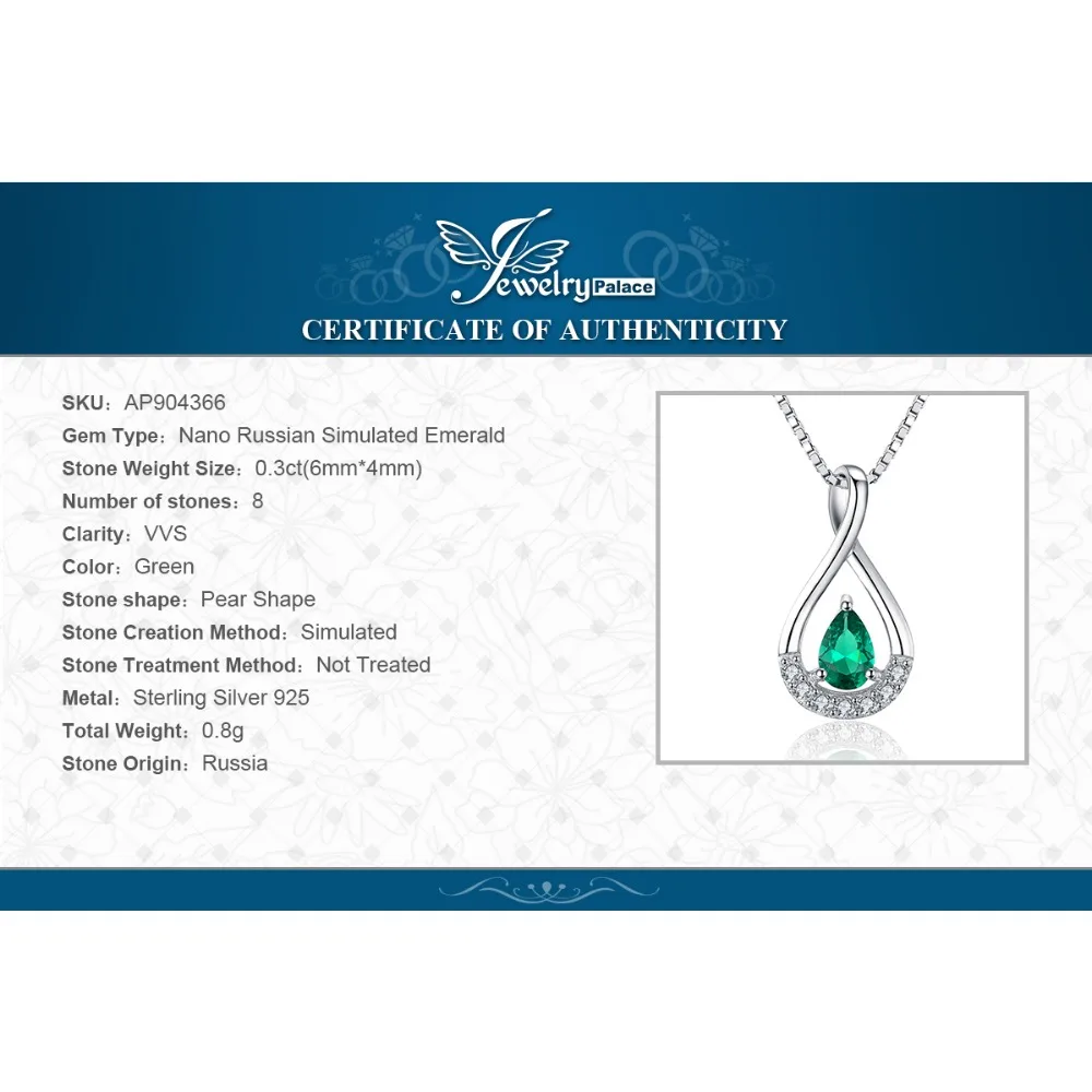 JewelryPalace Мода 0 45 карат создания Изумрудный Цепочки и ожерелья Кулон Изысканные 925