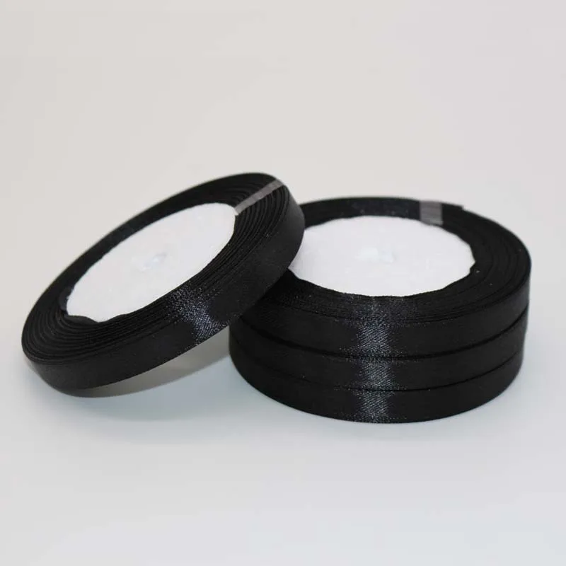 Брендовая черная лента атласная 25 ярдов шелковая для свадьбы украшение