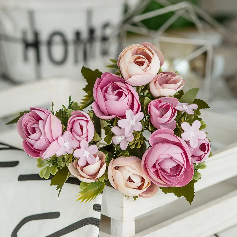 10heads/1 bundle Silk tea roses Bride bouquet for Party DIY home wedding new Year decoration fake plants artificial flowers | Дом и сад