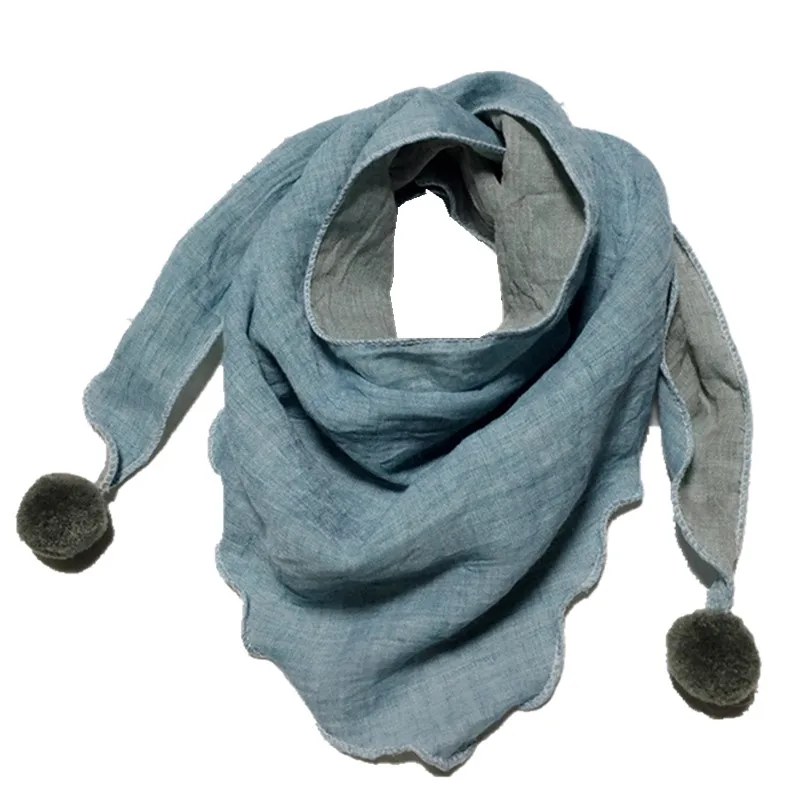New Spring Autumn Girls Triangle Scarves Cotton and Linen Bibs Boys Girls Scarf Bibs Toddler Children Neck Wear Baby Scarf - Цвет: blue