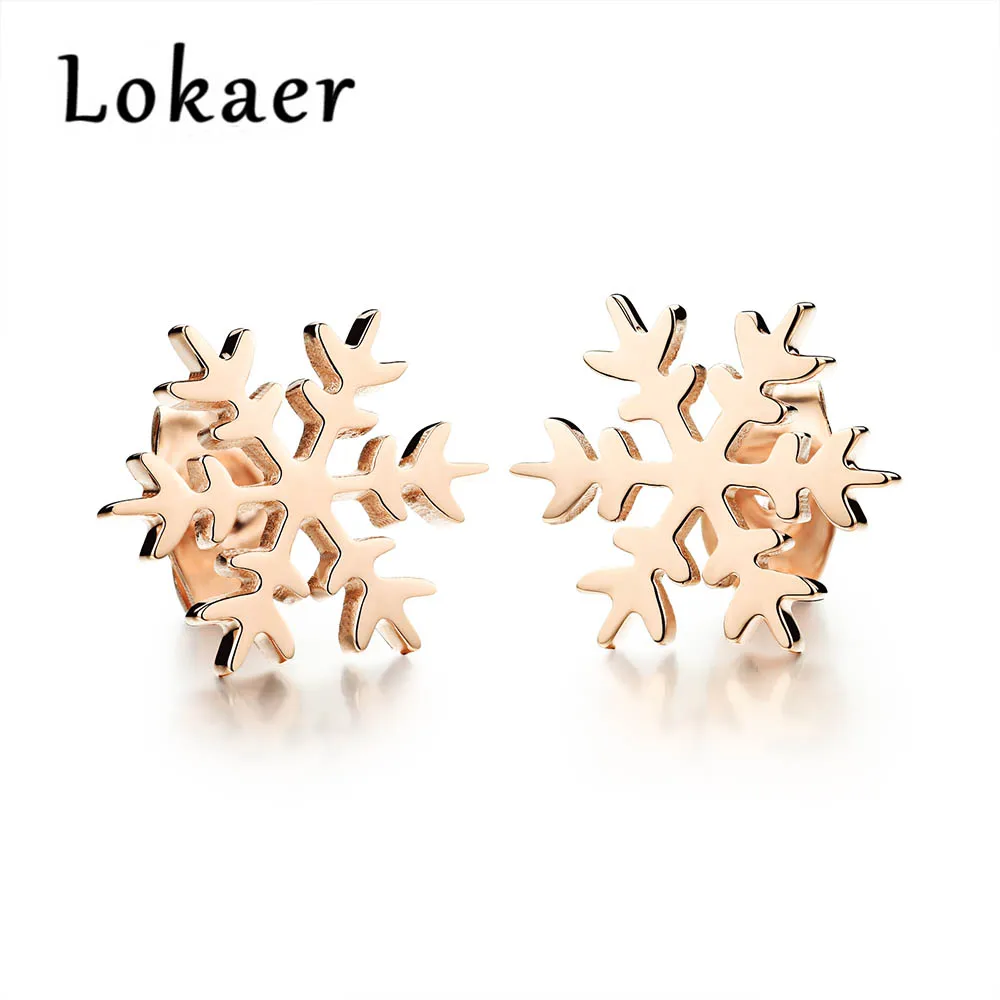 Lokaer OL дизайн снежинка серьги-гвоздики этнические гладкие/польский розовое золото цвет нержавеющая сталь серьги ювелирные изделия для женщин OGE296