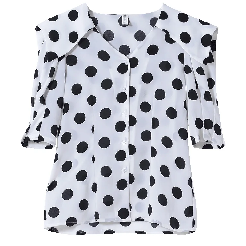 Летние женские топы и блузки Mishow 2019 рубашка в горошек повседневные шифоновые