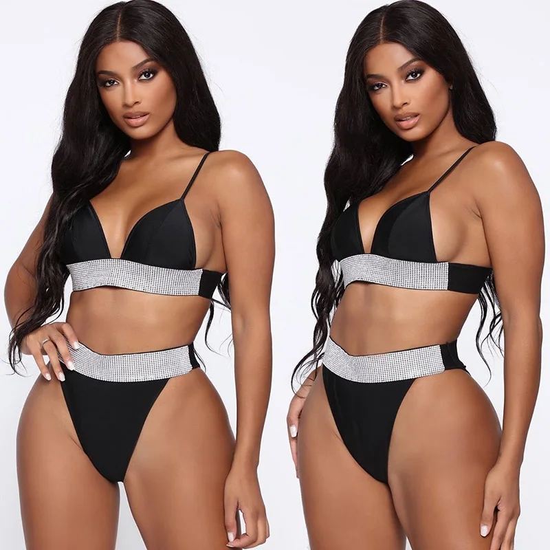 Танга высокая Талия бикини maillot de bain femme высокая нога купальник женский Блестящий купальник черный белый купальные костюмы бикини