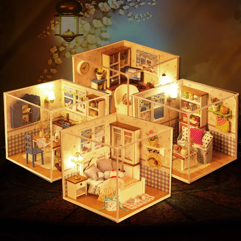 

Hot DIY Doll House Wooden Model Toys Doll Houses Miniature Dollhouse Furniture Kit Nice Toy For Children Christmas Gift 12CM