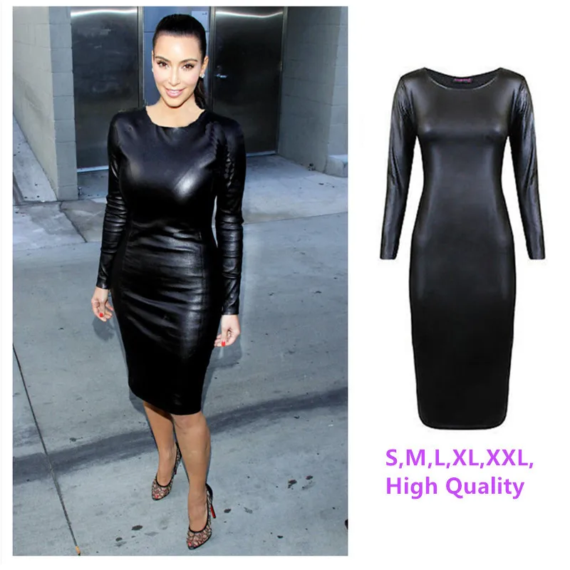 Женское облегающее платье с кожаным внешним видом сексуальное Клубное на осень и