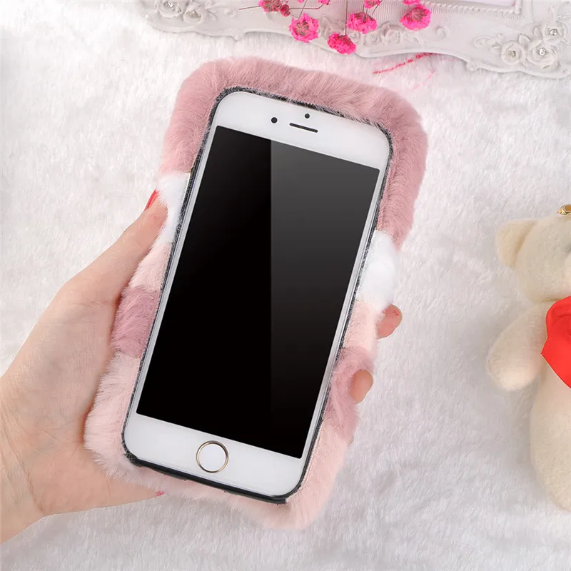 HereCase теплый плюшевый чехол в полоску для iPhone 8 7 Plus 6 6s X XR чехлы из мягкого ТПУ